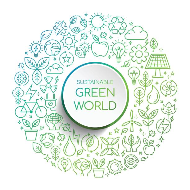 ilustraciones, imágenes clip art, dibujos animados e iconos de stock de mundo verde sostenible - energy conservation
