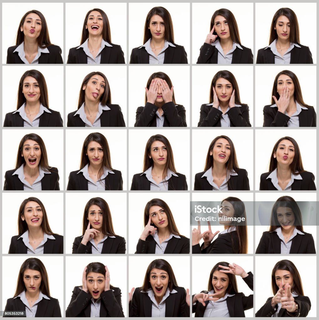 Young businesswoman making facial expressions Facial Expression Stock Photo