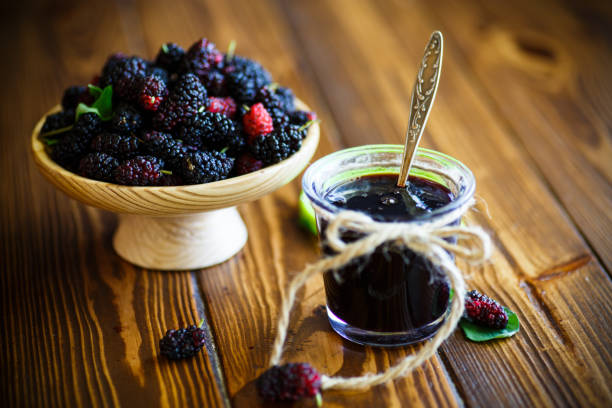 istock Sweet jam of black mulberry 805365732