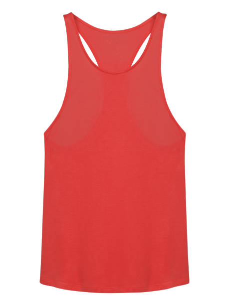 istock Red sleeveless tee-shirt with copy space isolated on white 805400388