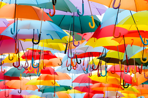 A lot of Multicolored umbrellas. Good file for backgrounds