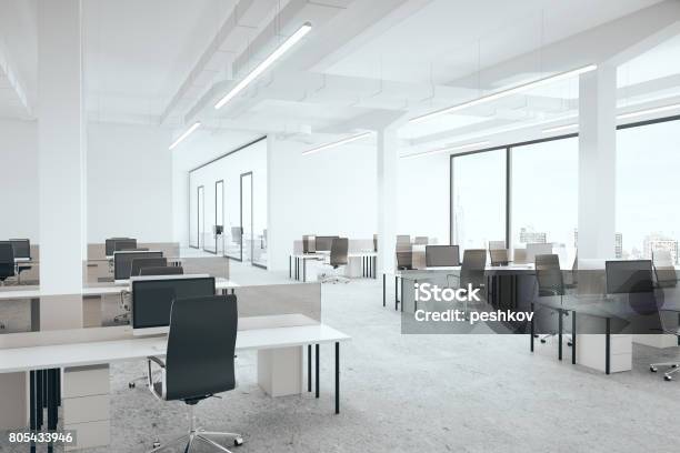 Office Room Stock Photo - Download Image Now - Office, White Color, Architectural Column