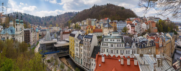 istock Panoramic view of Karlovy Vary from hill, Czech republic 805436716