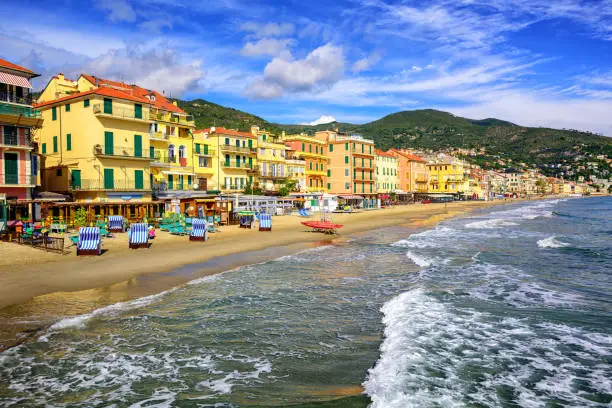 Photo of Mediterranean sand beach in Alassio by San Remo on italian Riviera, Italy