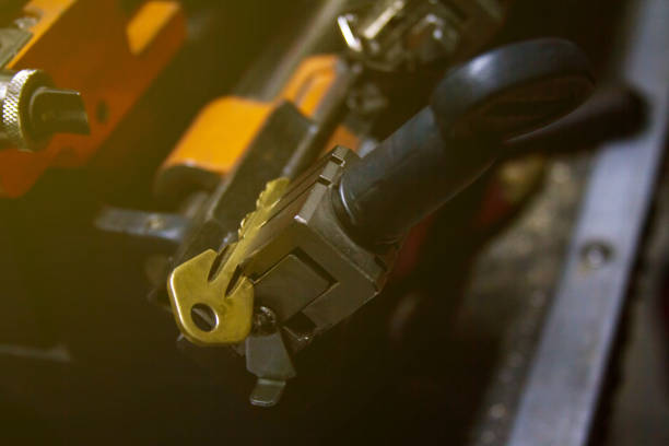 istock Machine production of duplicate metal key. 805563186