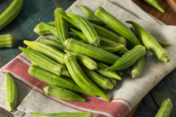 istock Raw Green Organic Okra Harvest 805667882