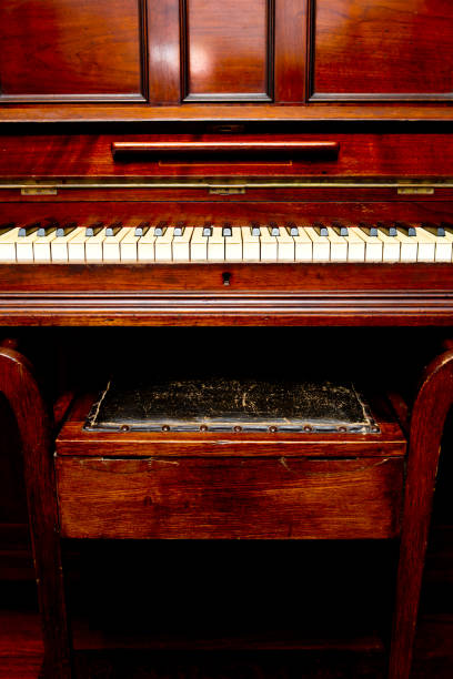 istock Antique Piano - front view of piano keys and stool 805715026