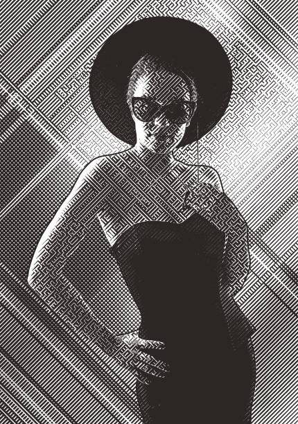 istock Multiple exposure illustration of a glamorous woman and half tone pattern 805841912
