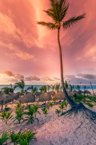 Colorful sunset and beach on Dominicana Republic, Punta Cana