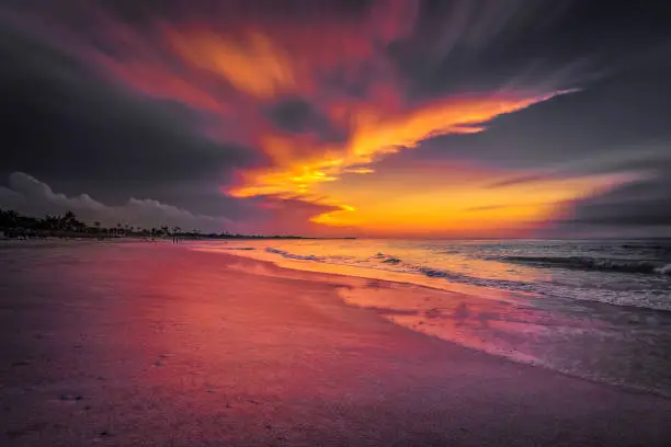 Colorful sunset and beach on Dominicana Republic, Punta Cana