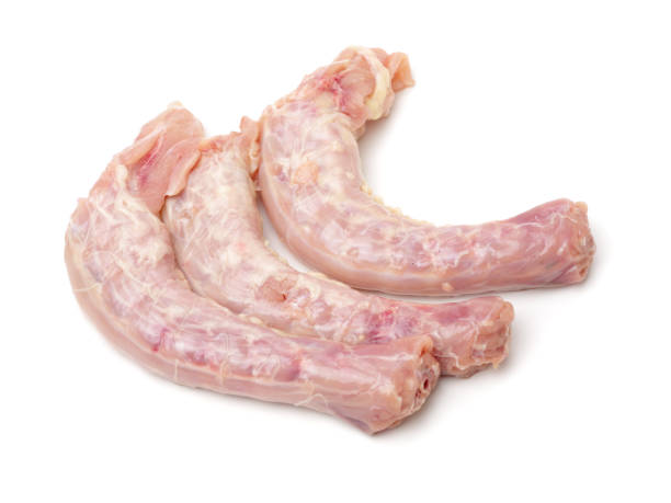 istock Raw chicken neck, Chicken meat macro isolated on white background 805891546