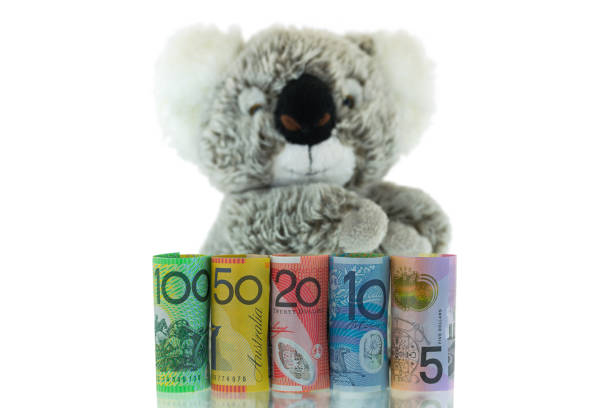 istock Australia Banknote with blurred Koala background. Different Australian dollars money 805903724