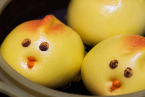 Cute birds baozi chinese steamed buns in Chengdu, China