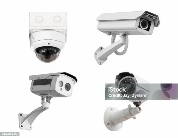 Cctv Security Cameras Isolated White Background With Clipping Path Stock Photo - Download Image Now