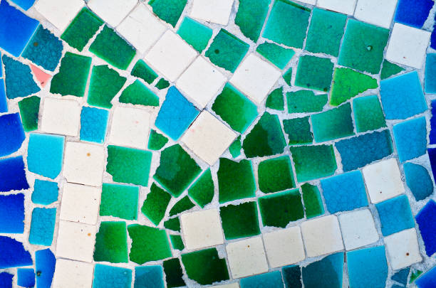 istock Blue, green and white mosaic pattern on wall or floor. 806038412