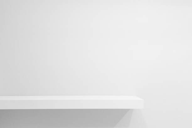 istock Empty white shop shelf, retail shelf on white vintage background. 806040582