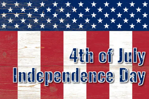 4th of july, united states independence day, paper text over wooden painted planks