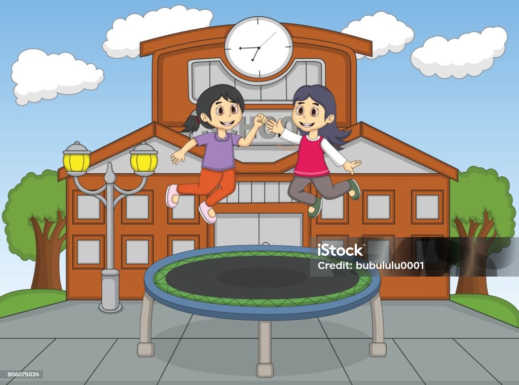 Ilustración de Niñas Jugando A Trampolín En Dibujos Animados De La Escuela y más Vectores Libres de Derechos de Adulto joven - iStock Ilustración de Niñas Jugando A Trampolín En Dibujos Animados De La Escuela y más Vectores Libres de Derechos de Adulto joven - iStock