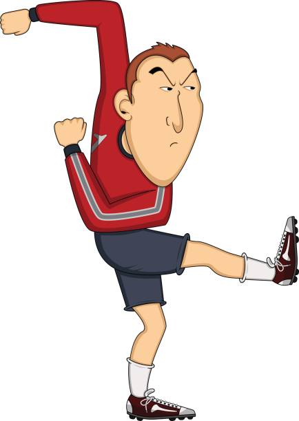 menschen spielen fußball cartoon - soccer ball running sports uniform red stock-grafiken, -clipart, -cartoons und -symbole