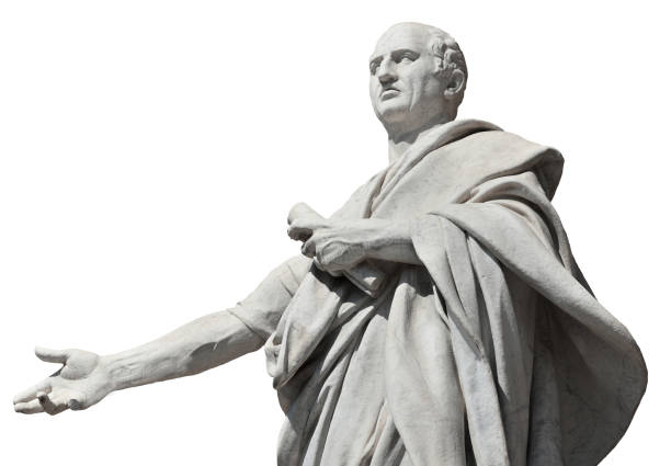 cicerone antico senatore romano (isolato su sfondo bianco - roman statue foto e immagini stock