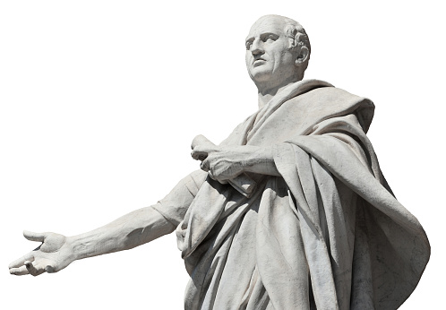 Cicero the greatest orator of the Ancient Rome, marble statue in front of the Old Palace of Justice in Rome (19th century)