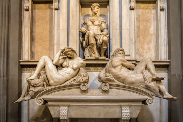 Tomb of Giuliano de Medici and sculptures 'Night and Day' stock photo