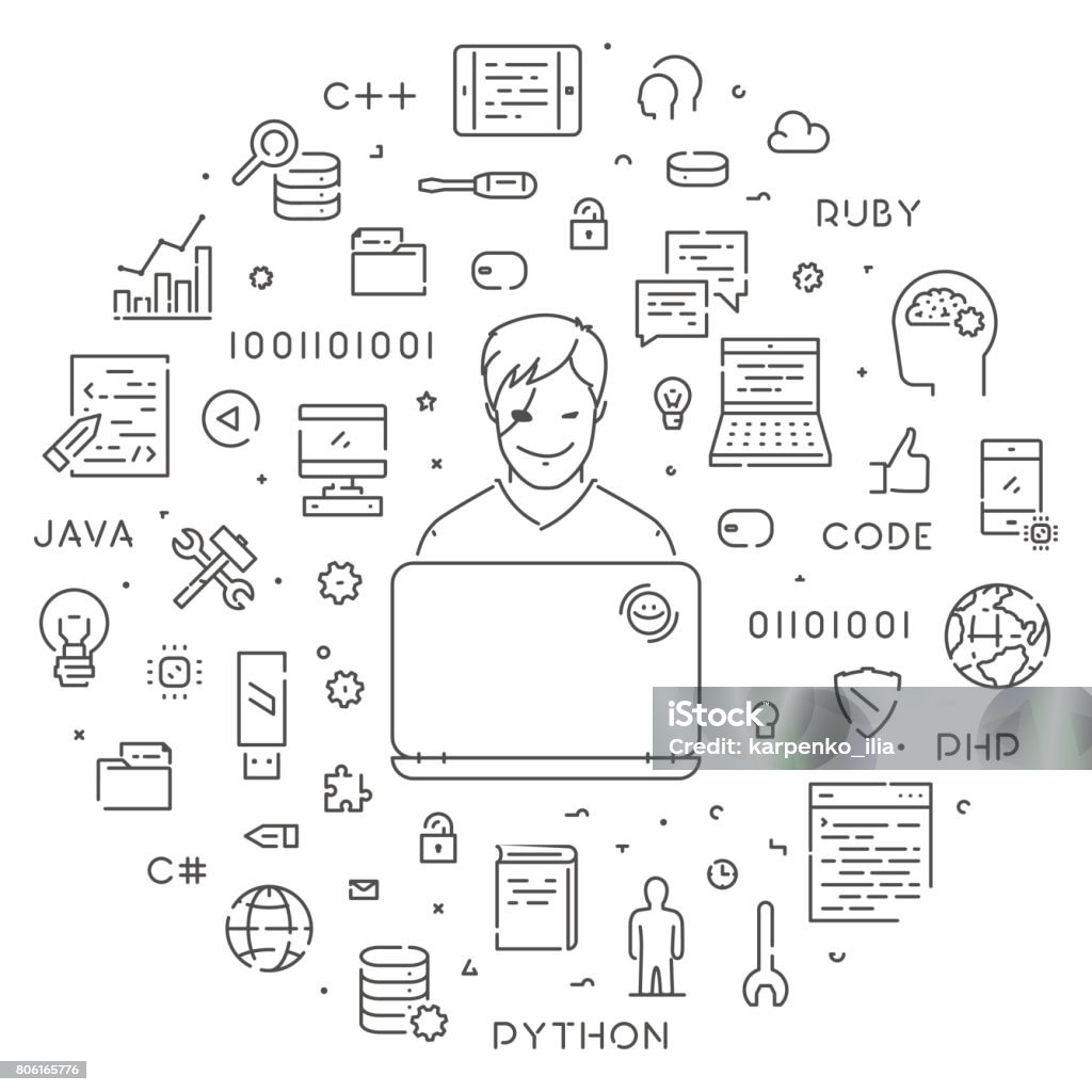 Programming Line Drawing Round Line Concept For Programming Stock Illustration - Download Image ...