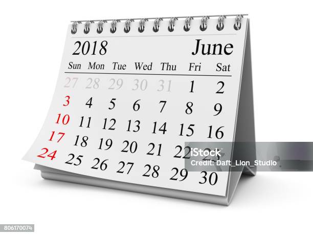 June 2018 Stock Photo - Download Image Now - 2018, Calendar, Calendar Date