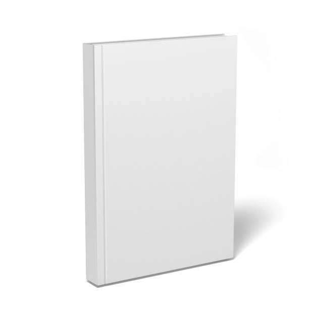 livro vertical em branco e modelo de capa de revista, com páginas na frente lado a pisar a superfície branca em perspectiva. - paperback - fotografias e filmes do acervo