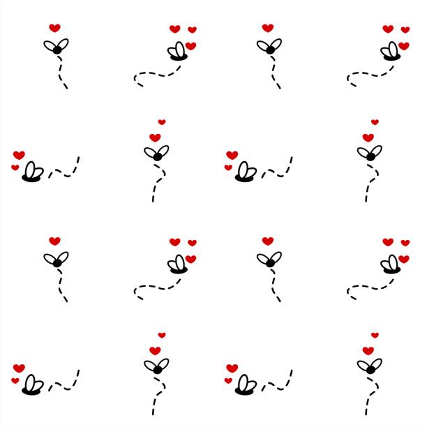 ilustrações de stock, clip art, desenhos animados e ícones de cute flies cartoon with hearts seamless vector pattern background illustration - mosca