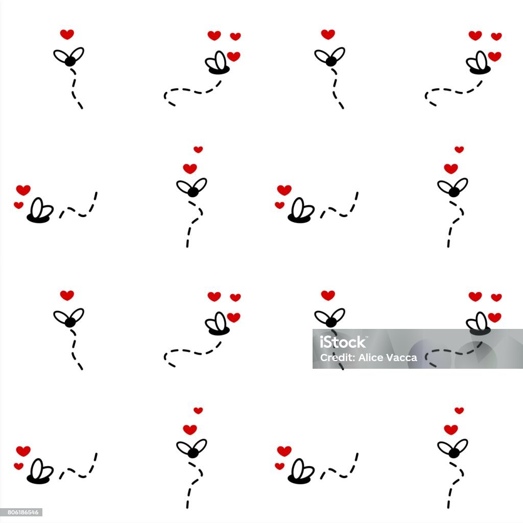 cute flies cartoon with hearts seamless vector pattern background illustration Fly - Insect stock vector