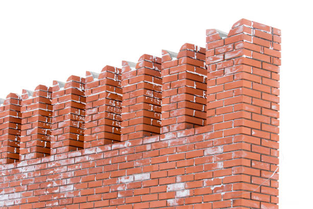 istock Red bricks in the wall of the kremlin on a white background 806186828