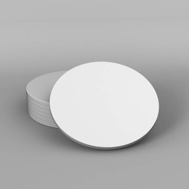 istock White Blank Round Coaster Isolated on grey Background for design template and mock up. 3d render illustration ready for your print design presentation. 806199344