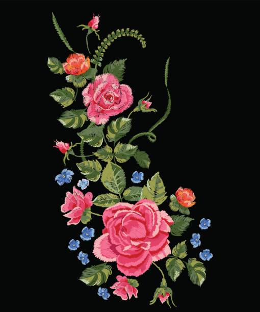istock Embroidery traditional folk pattern with red roses and forget me not. 806223438