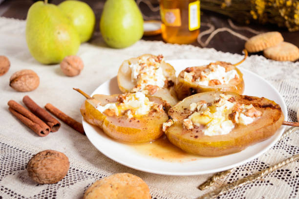 baked pear stuffed with ricotta