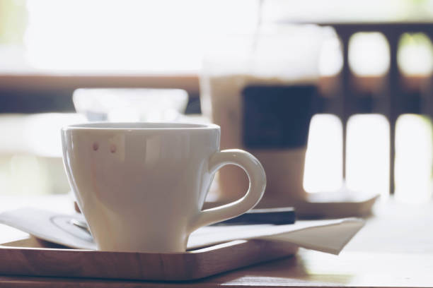 istock Hot coffee in cafe, dirty coffee cup 806236510