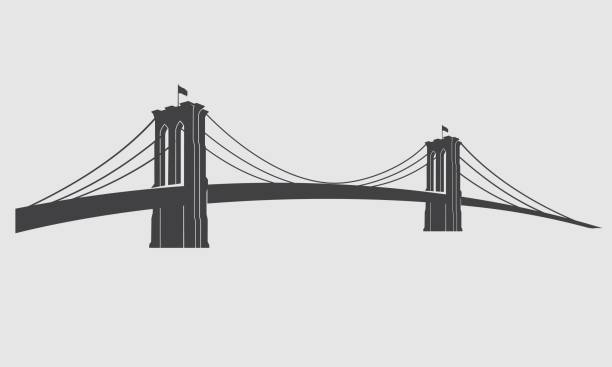 Brooklyn_grey3 New York symbol - Brooklyn Bridge - vector illustration new york skyline drawing stock illustrations