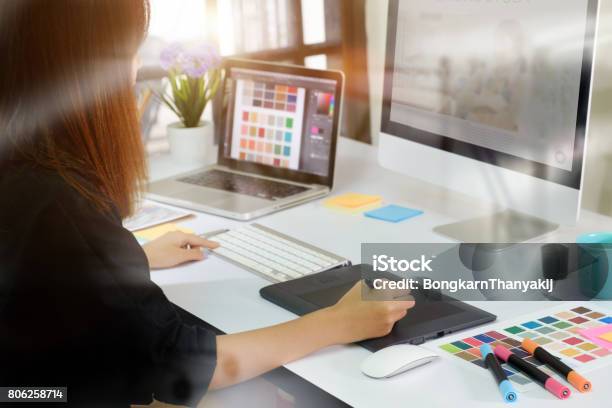 Young Asian Graphic Designer Working On Computer Stock Photo - Download Image Now - Adult, Art, Artist