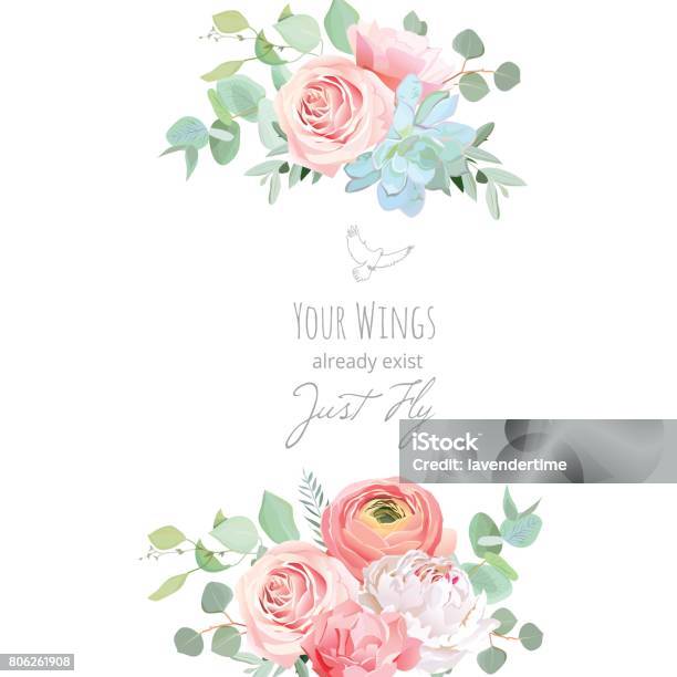 Delicate Wedding Floral Vector Design Card Stock Illustration - Download Image Now - Flower, Greeting Card, Rose - Flower