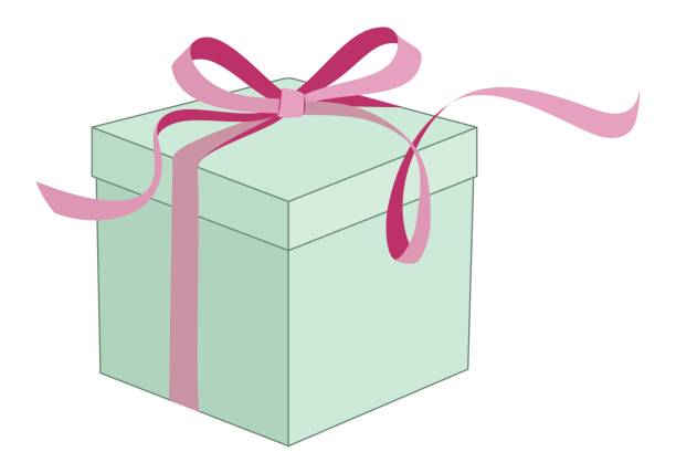 ilustraciones, imágenes clip art, dibujos animados e iconos de stock de regalo caja menta de color con cinta rosa y arco aislado sobre fondo blanco. - birthday present christmas pink white background