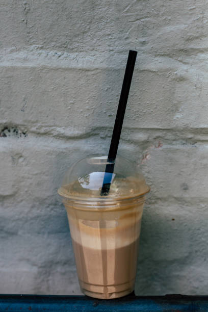 Delicious drink in a plastic cup. Cold coffee