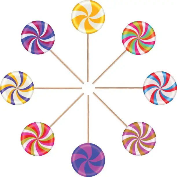 Vector illustration of Set of lollipops. Sweet vector candy.