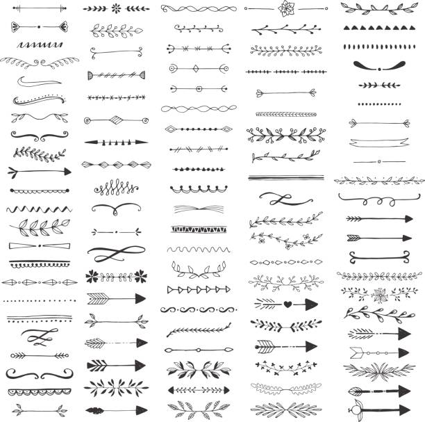 ilustrações, clipart, desenhos animados e ícones de divisores de tinta mão desenhada e linhas. isolado. vector. - drawing compass