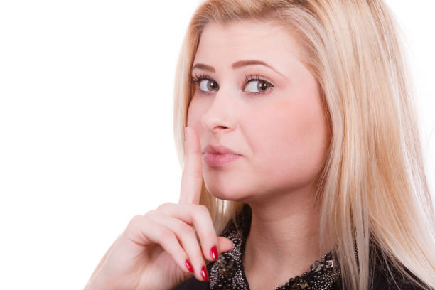 istock Attractive blonde woman making silence gesture 806304162