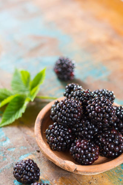 istock Fresh summer wild blackberries with leaves 806310202