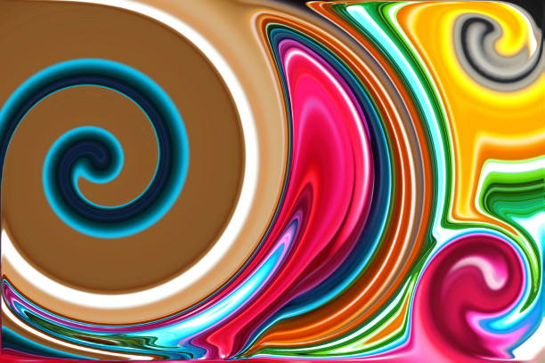 Beautiful blue, pink, beige, black swirls and spirals. Distorted photo pop image. Mixed paint colors. Fantasy fairy ornament.