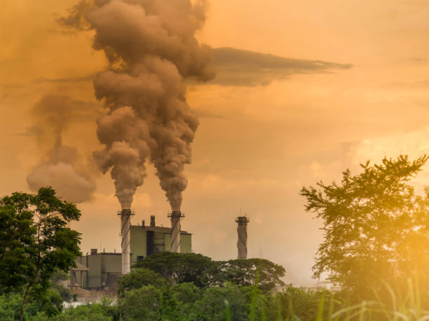 smog from industrial to air pollution stock photo