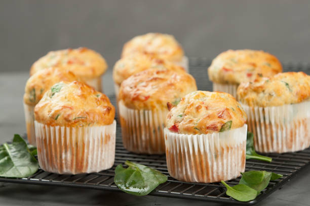 istock Home Baked Cheese And Vegetables Muffins With Pepper, Spinach, S 806323868