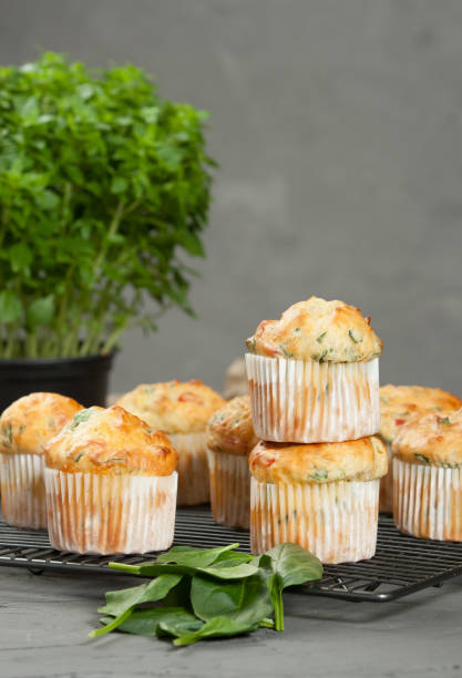 istock Home Baked Cheese And Vegetables Muffins With Pepper, Spinach, S 806325968