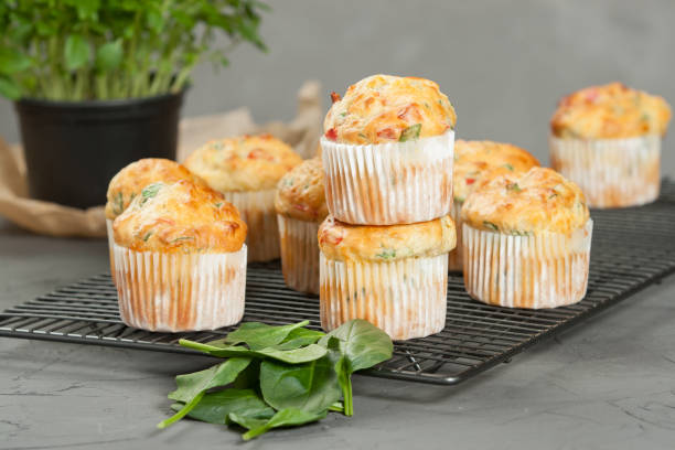 istock Home Baked Cheese And Vegetables Muffins With Pepper, Spinach, S 806328164